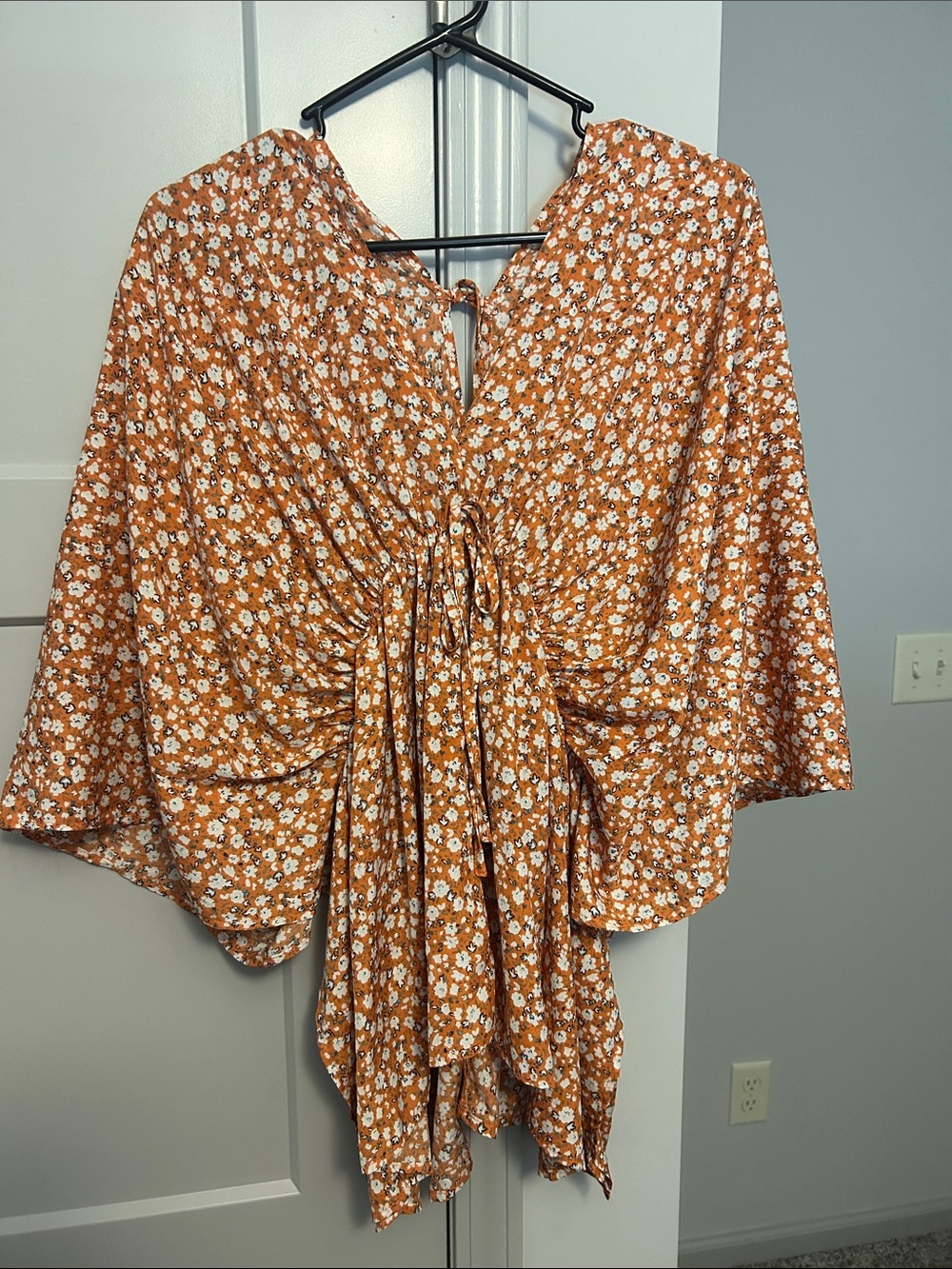 SHEIN Rust Orange Floral Tie-Front Tunic